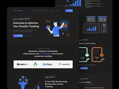 Tracklytics- Data & Server Side (Dark Website) automation branding clean dark website data collection design homepage design illustration server ui ux website