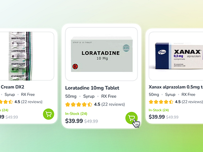 osler v2: AI Telemedicine App - Pharmacy Product Card UI ai health companion app ai telehealth app clean digital health ui epharmacy app green medication tracker app minimal modern pharmacy app pharmacy product pharmacy ui product card ui product listing ui smart health app soft telehealth ui kit telemedicine ui kit virtual health app virtual healthcare app