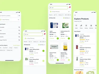 osler v2: AI Telemedicine App - Explore Medication Pharmacy UIUX ai health companion app ai telehealth app clean digital health ui epharmacy app explore screen explore ui green medication tracker app minimal modern pharmacy app pharmacy product pharmacy ui smart health app soft telehealth ui kit telemedicine ui kit virtual health app virtual healthcare app