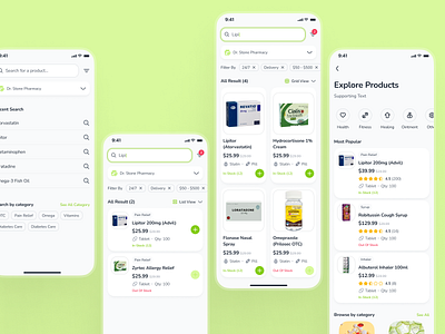 osler v2: AI Telemedicine App - Explore Medication Pharmacy UIUX ai health companion app ai telehealth app clean digital health ui epharmacy app explore screen explore ui green medication tracker app minimal modern pharmacy app pharmacy product pharmacy ui smart health app soft telehealth ui kit telemedicine ui kit virtual health app virtual healthcare app
