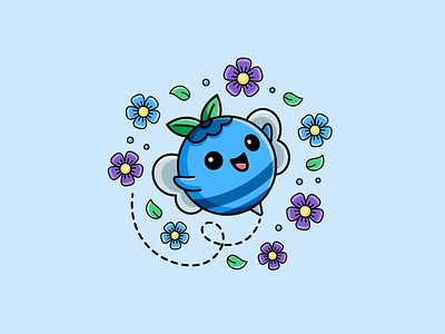 Blueberry + Bumble Bee berry blueberry bumble bee character cute illustration female feminine flower fruit fun playful girly illustration kawaii leaf makeup mascot plant scent teenager woman