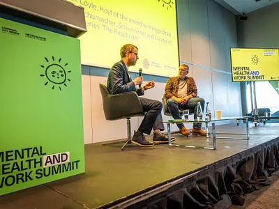 Mental Health and Work Summit artwork branding business design event green icon illustration live liverpool logo mental health music pitch deck poster presentation print small startup ui