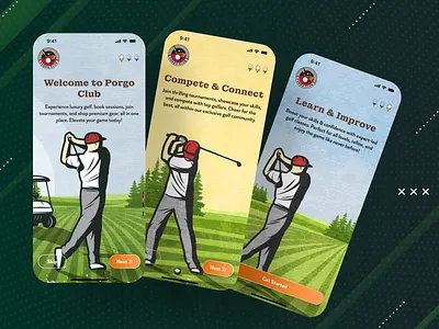 Onboarding | DailyUI 023 023 app app design dailyui dailyui023 dailyuichallenge design golf illustration ios iphone logo mobile app onboarding retro sports ui design user interface vintage walkthrough