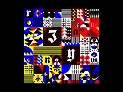 Primary patterns black blackletter blue design experimental experiments geometric geometrical geometry graphic design graphicdesign illustration red type typography ui white yellow