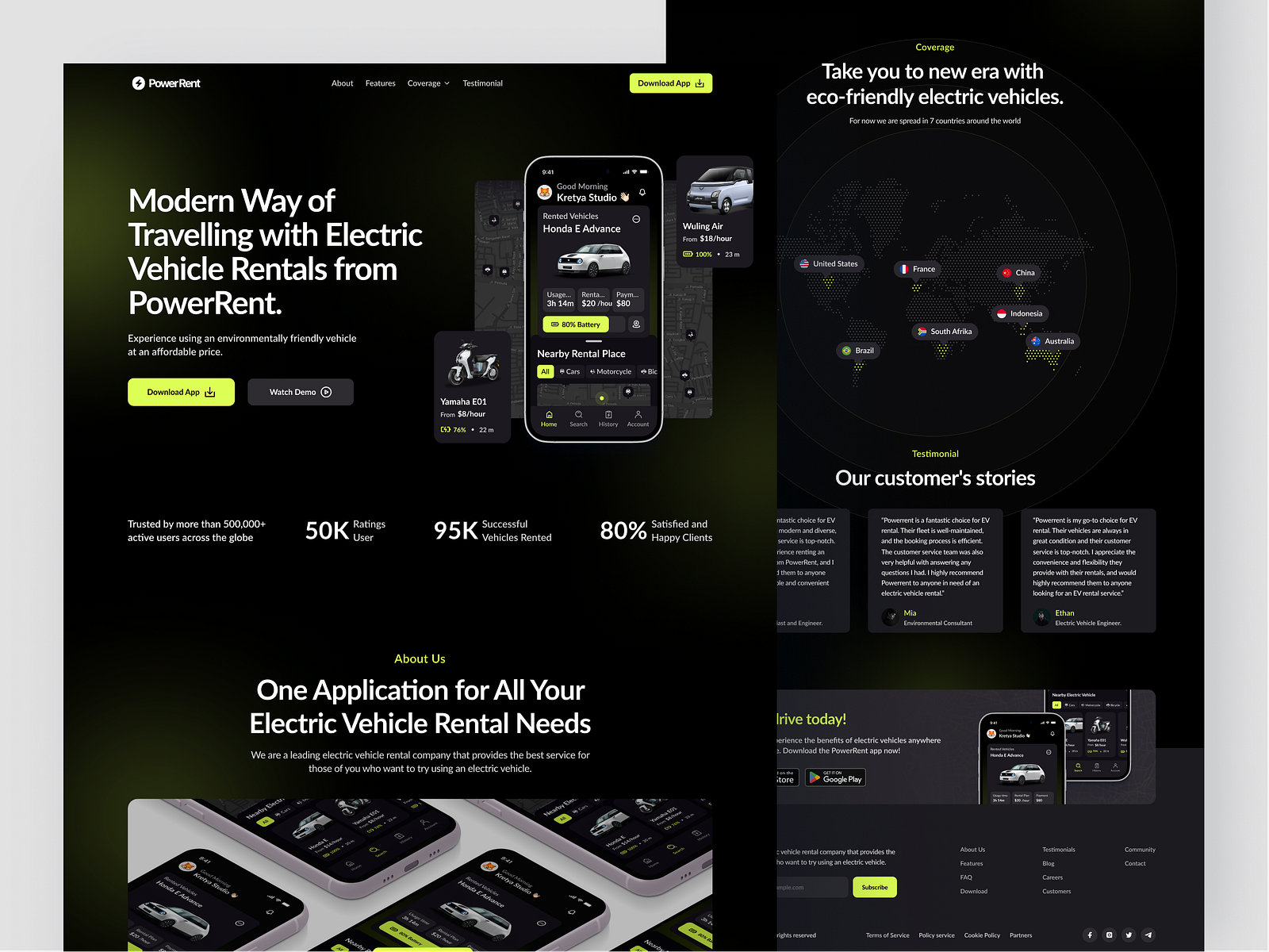 PowerRent Electric Vehicle Rental Landing Page by Muhammad Dani