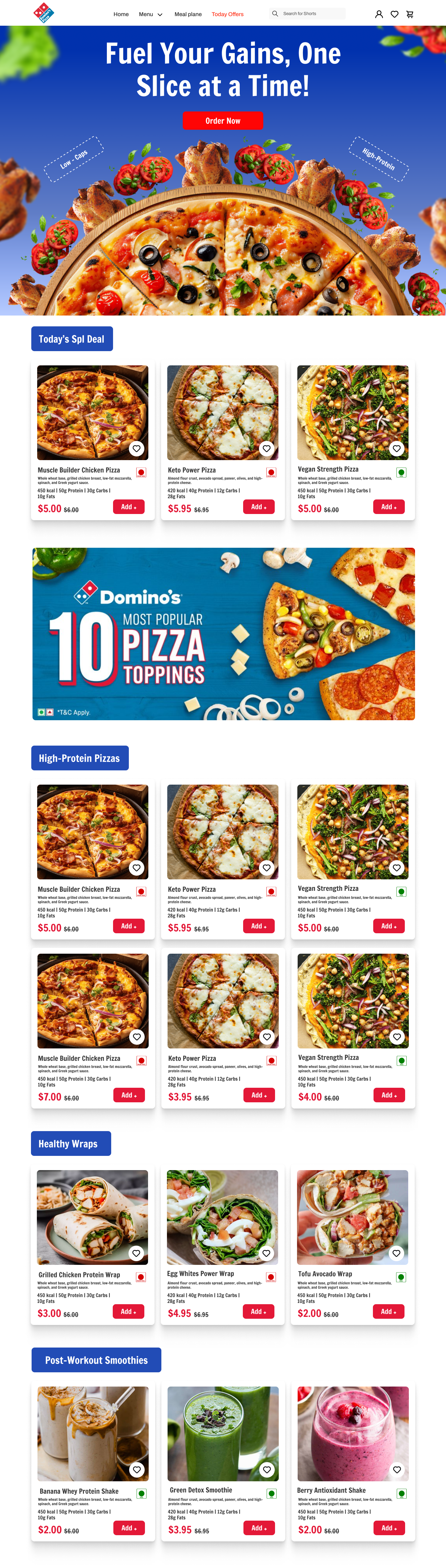🔥 Domino’s for Gym Freaks – High-Protein Pizza UI Concept 🍕💪