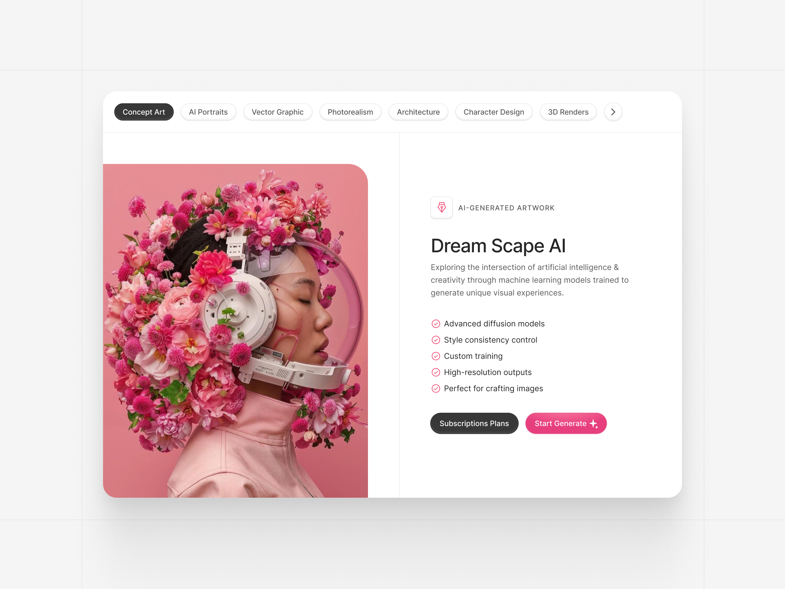 Modern Interface Design for AI Art Generation Platform ai dashboard designsystem digitalproduct interfacedesign moderndesign productdesign ui uidesign uiux uiuxdesign userflow visualdesign webdesign