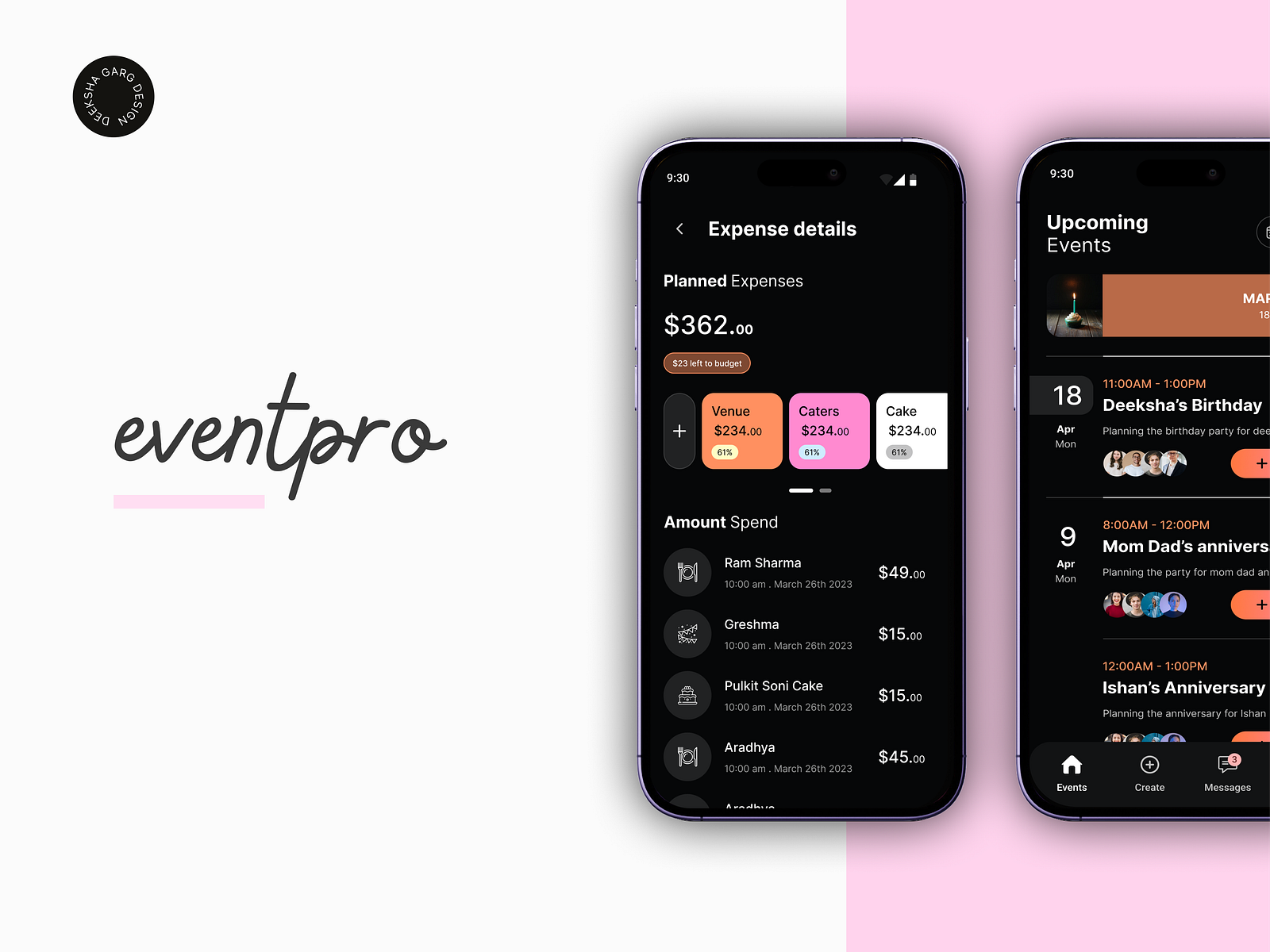 Event pro - Event planning app ui design by Deeksha Garg on Dribbble