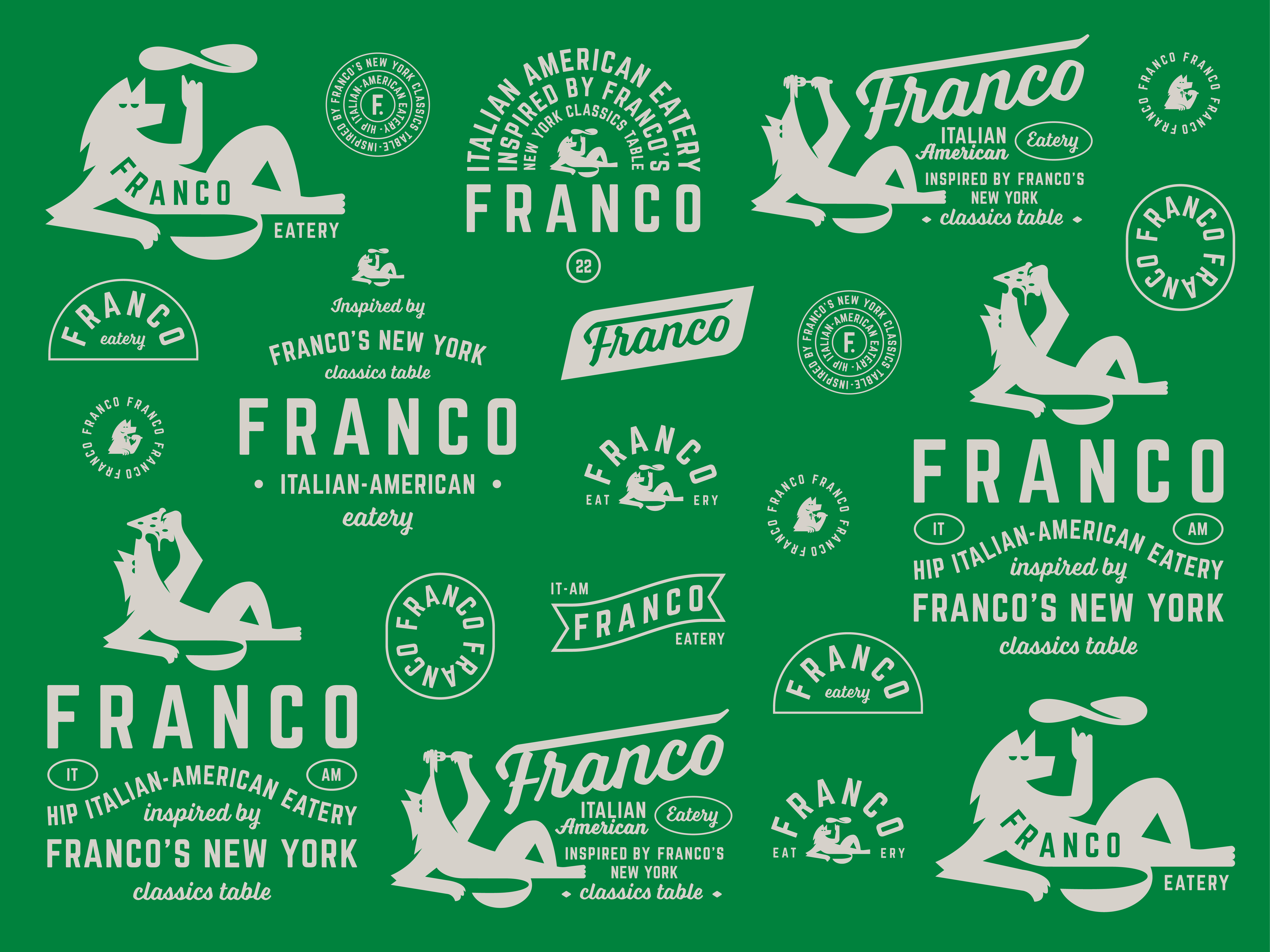 Franco branding character illustration creative branding flat design graphic design italian restaurant kuwait lettering logo logotype mascot packaging pizza retro typography ui vector illustration vintage vintage illustration wolf