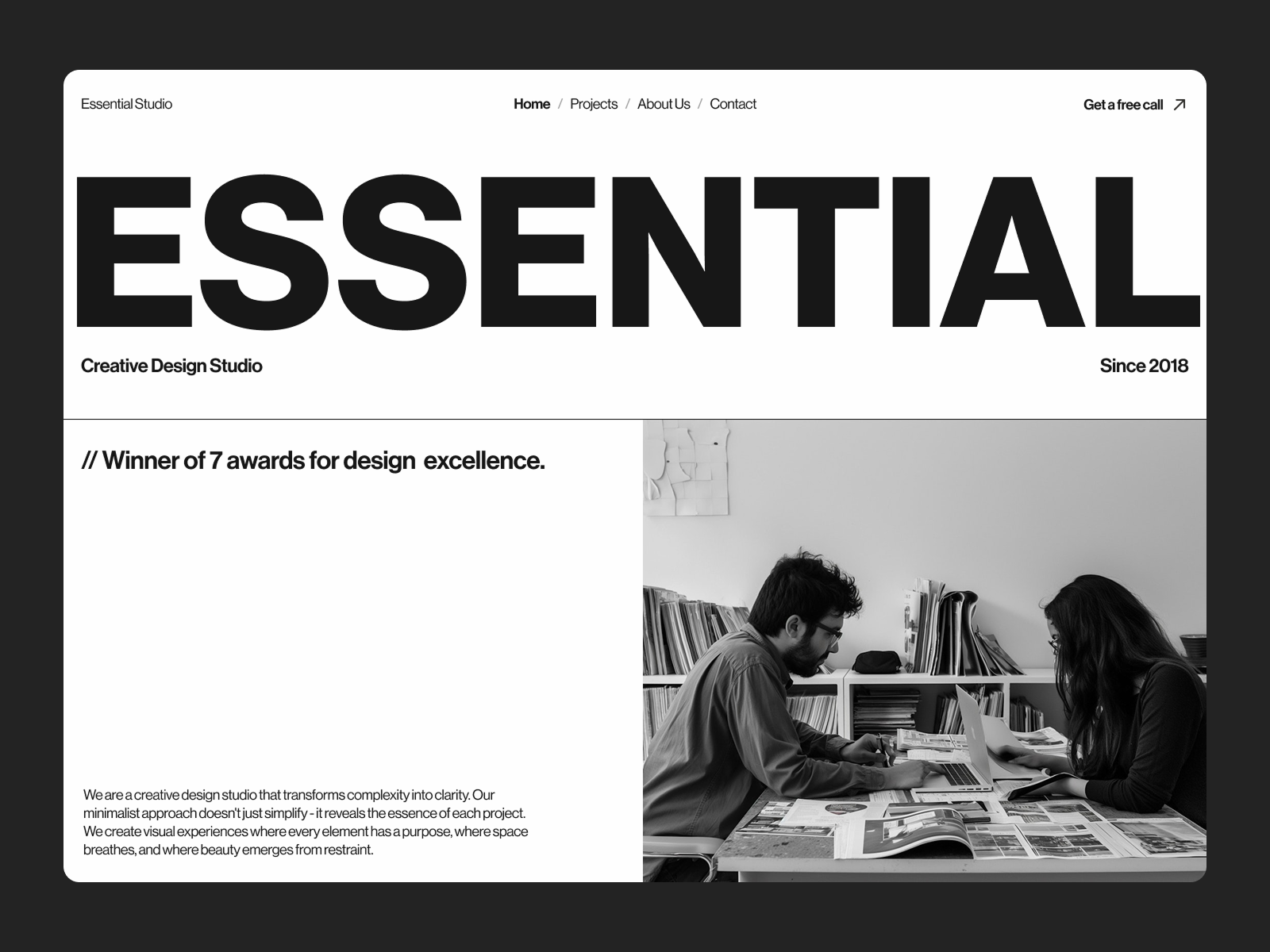 Minimalist Design Studio Website Concept agency bento company website creative design design studio digital landing page landing page design portfolio startup studio ui uiux ux web agency webdesign webflow website design