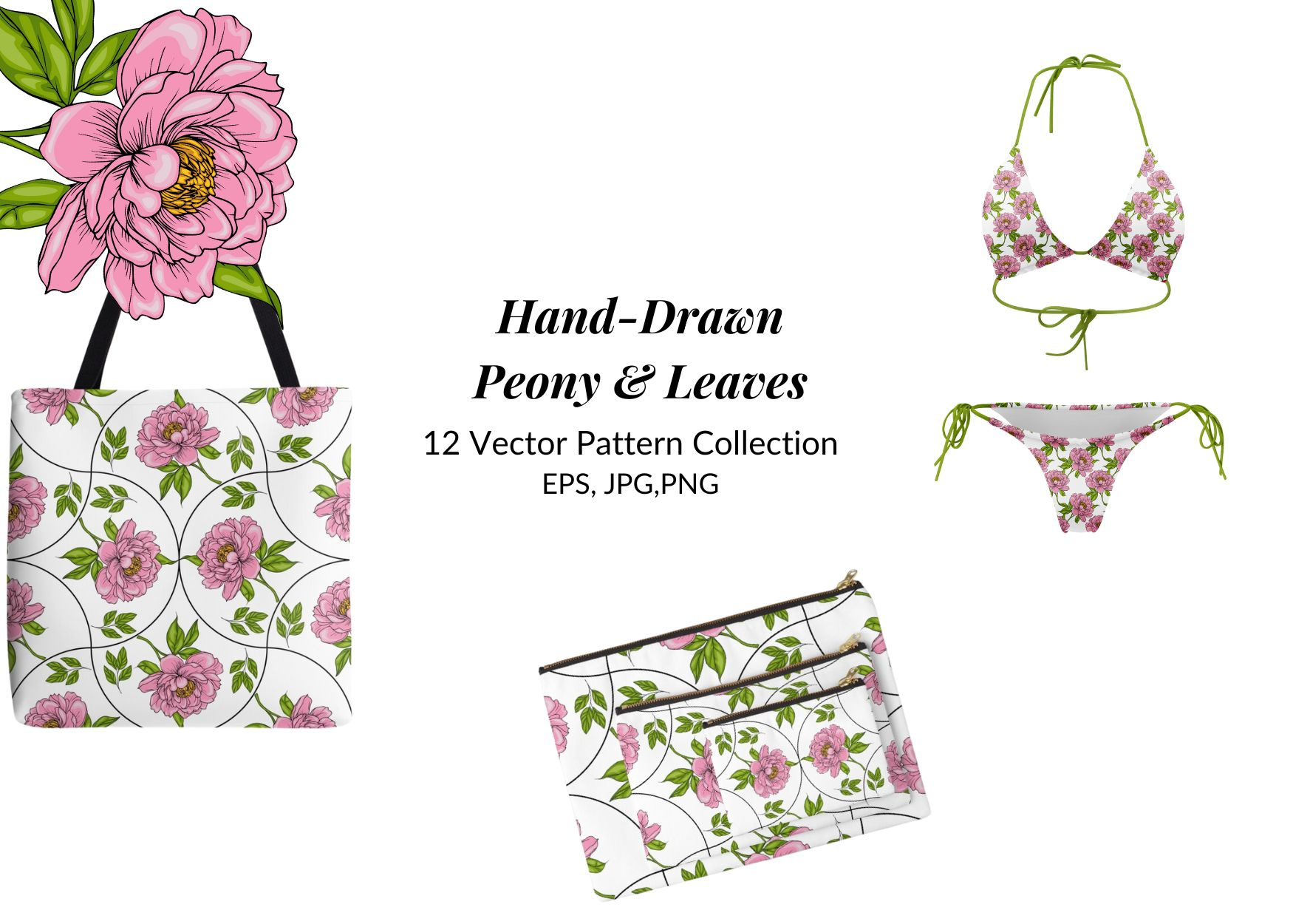 Hand-Drawn Peony & Leaves background