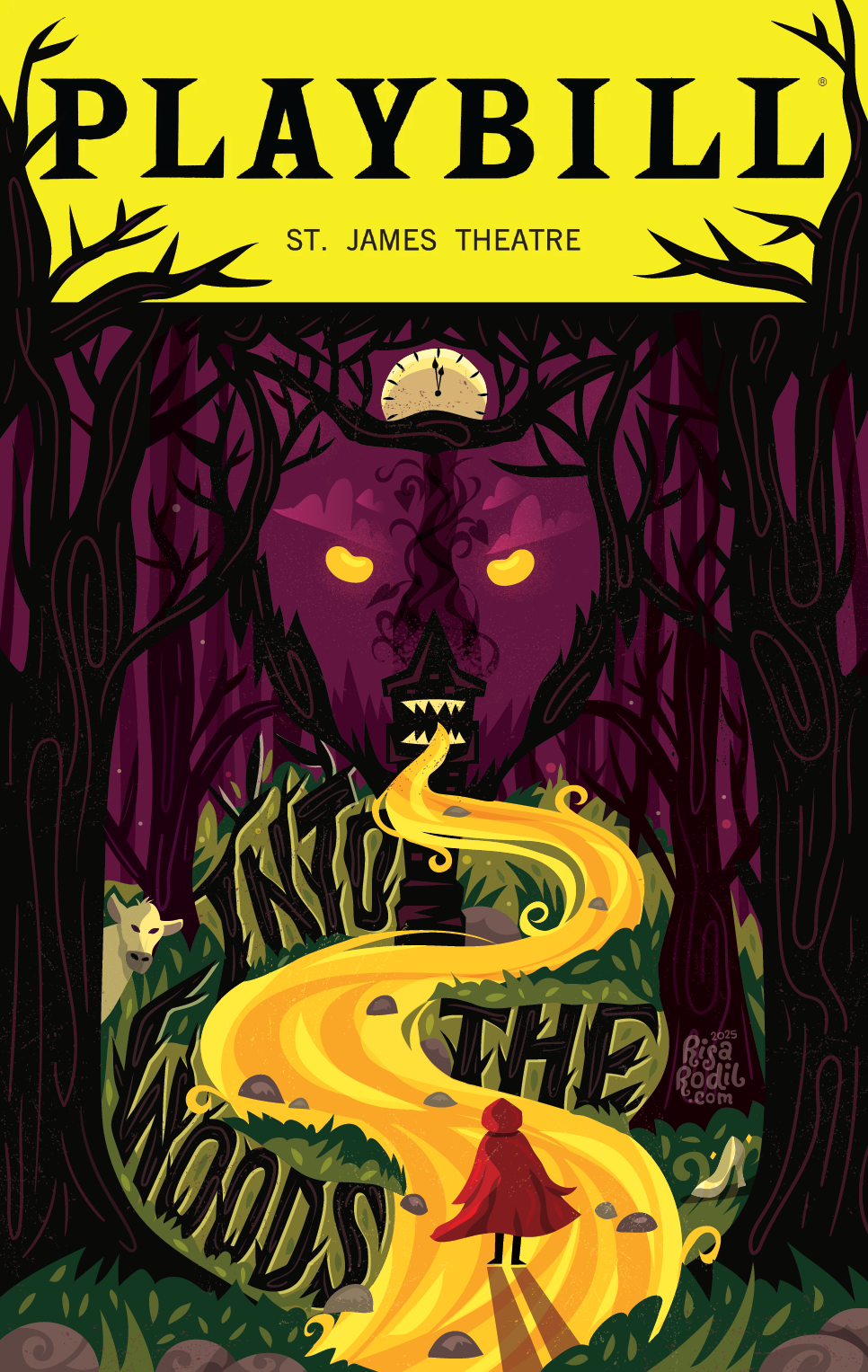Into The Woods broadway disney forest hand lettering illustration into the woods lettering little red riding hood musical negative space playbill rapunzel stephen sondheim theater typography