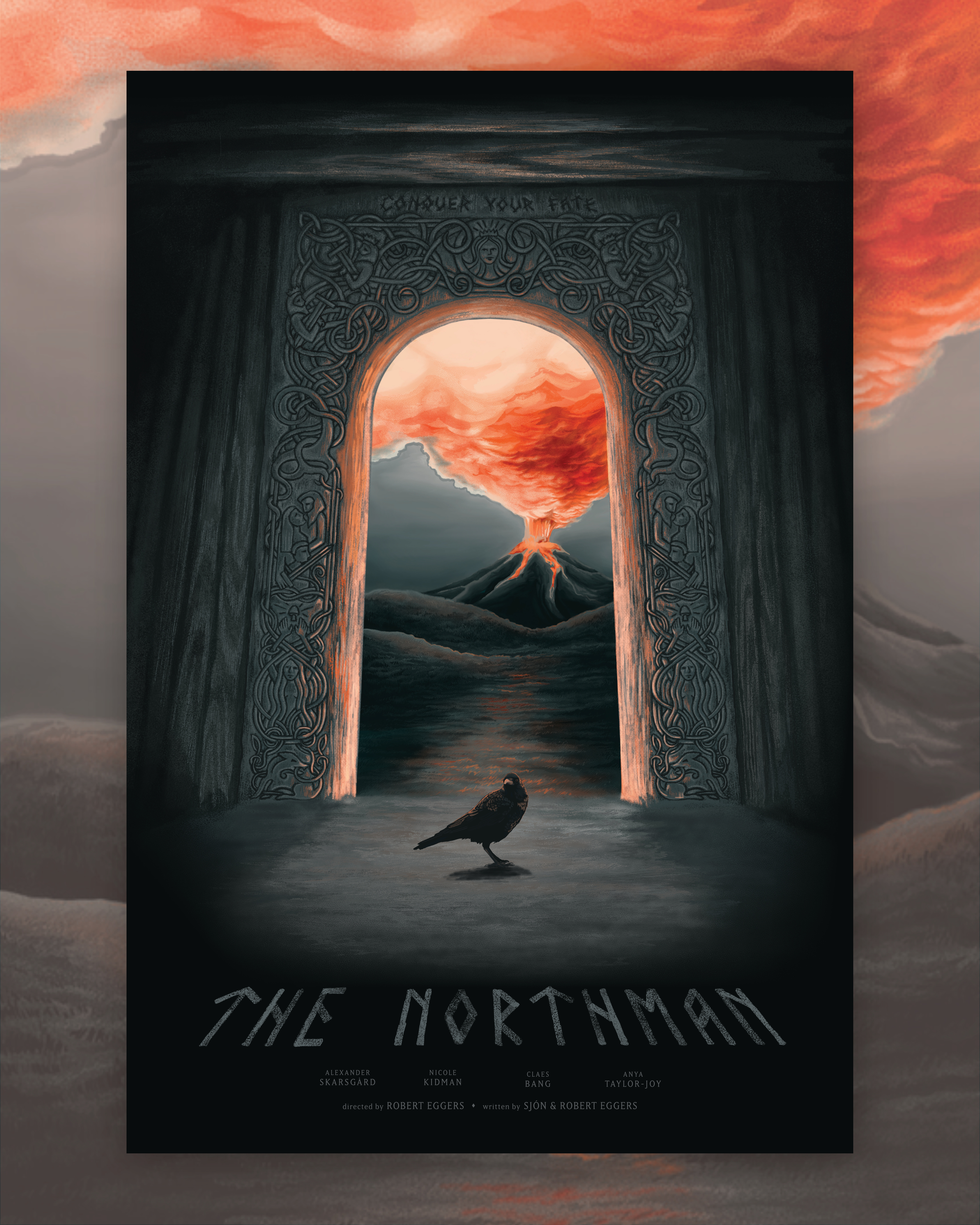 The Northman - Movie Poster for The Bigger Picture Show digital illustration movie poster nordic carving the bigger picture show the northman viking volcano