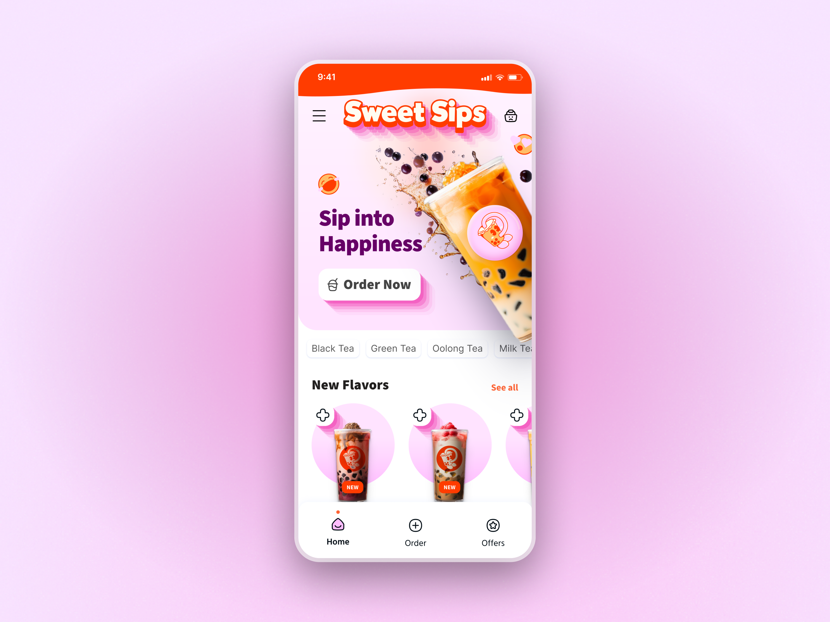 Sweet Sips Ordering App app native app ordering app pink product product design ui