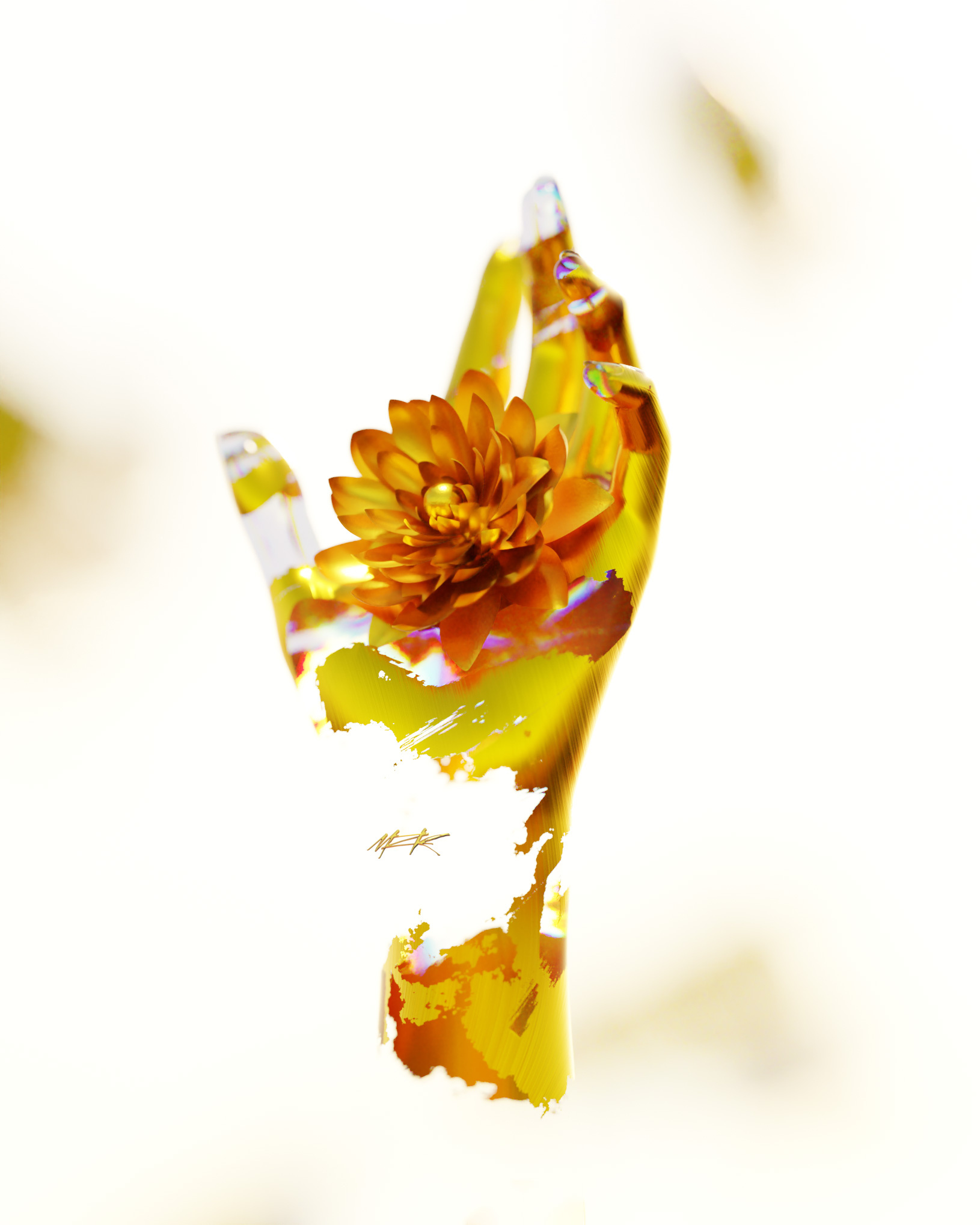 Tender Touch™ 3d art artwork digital art flower girl gold hand illustration pure render sensual visual art