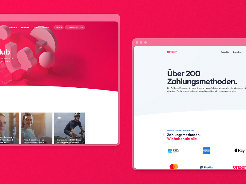 Unzer Website Screens 3d app b2b bold brand design digital germany merchants munich payment platform provider studio unzer visual web