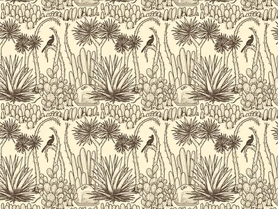 Desert Botanist: Sepia Study cacti home decor illustration succulents surface design textiles wallpaper