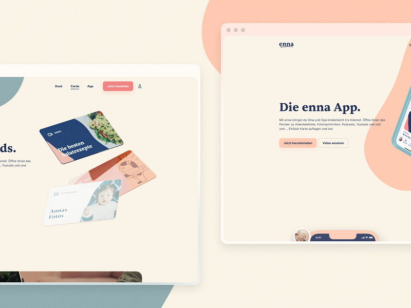 Enna Website Details accessibility app brand cards care design digital elderly family friendly germany home launch munich product startup studio web