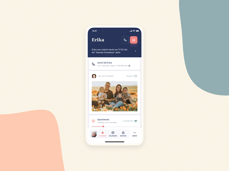 Enna App Home Feed accessibility app brand cards care design digital elderly family friendly germany home launch munich product startup studio web