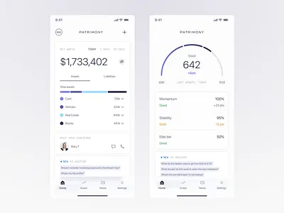 Wealth management app UI design ai app banking clean dashboard elegant fintech ios light luxury modern money private bank san francisco startup subtle ui wealth