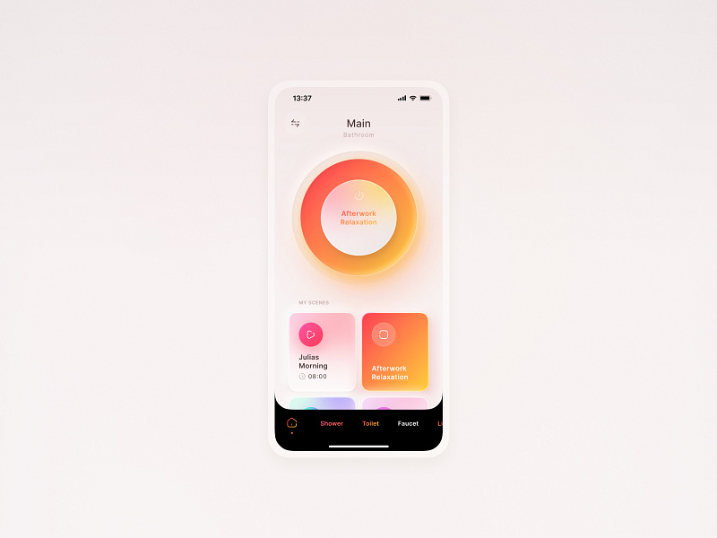 Sensa App Home Screen app bathroom brand design digital future germany home knob lights modern munich music skeumorphism smart studio web