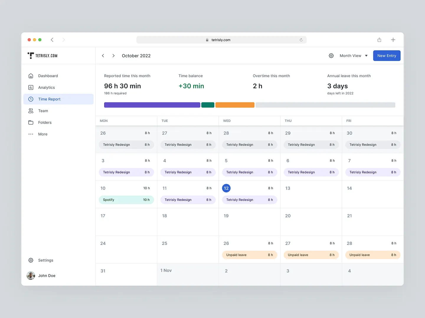 Innovative Calendar View Design for Time Reporting