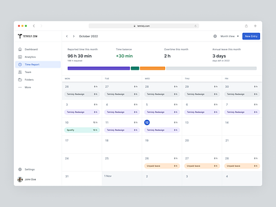 Time Report - Tetrisly Design System calendar crm dashboard nav navigation reports table time tracking tracking user interface