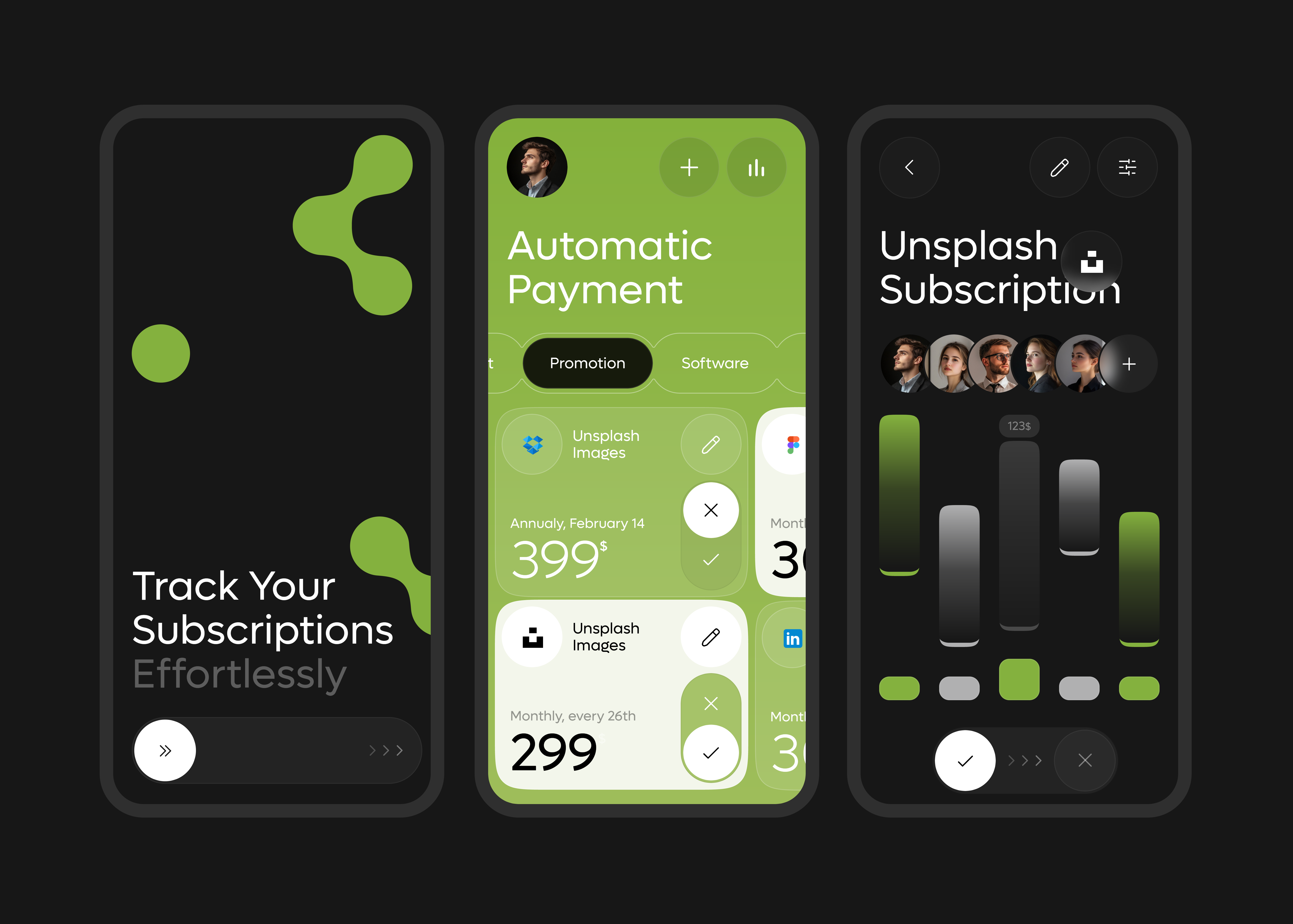 Mobile subscriptions manager UI (moder UI, manager app design) app design figma manager mobile modern money pro saas ui