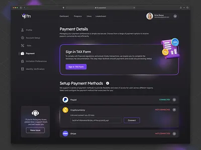 ftn - Payment Details 3d model app design bitcoin crm design dark mode web design dark theme figma freelance minimal design payment payment details page product design sign in tax tax form ui user experience ux web design web interface design