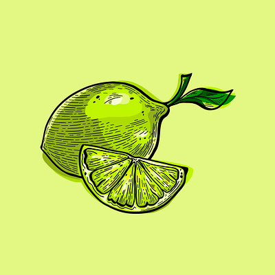Lime Illustration adobe branding citrus design digital illustration drawing flat fruit illustration illustration art illustrator lime line art lino procreate simple tacos tequila vector wood carving