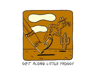 FROGGY animal ass boot cactus clouds cowboy desert forward frog illustration jump kick move national nature park procreate progress run toad