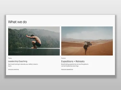Leadership Coaching & Expedition + Retreats Website Section What about branding coach design expedition explain graphic design illustration landing page leader retreat section trip ui ux vector visual identity web design website what we do