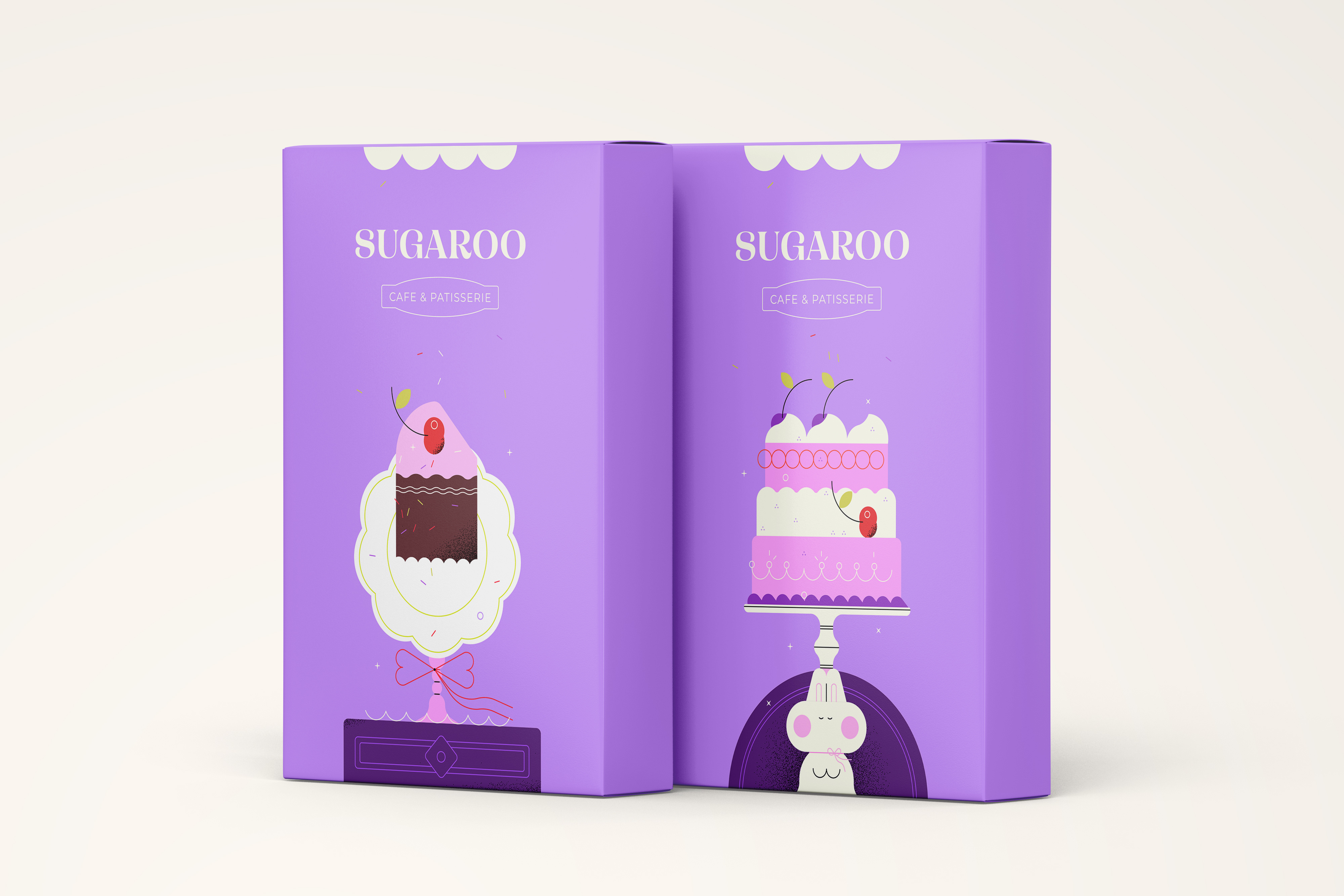 Cafe & Patisserie: Branding and packaging box brand branding cafe cake candies cartoon style chocolate coffee shop colourful cookies design illustration logo package packaging patisserie sweets
