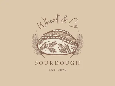 Wheat & Co Sourdough Logo artistic bread designs bread company logo earthy bread logo flour leaf line art sourdough bread umber wheat wheat color palette whimsical lettering