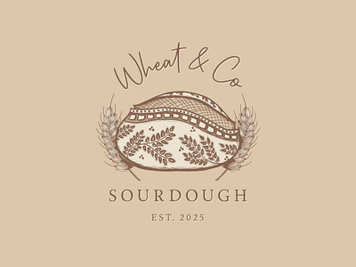 Wheat & Co Sourdough Logo artistic bread designs bread company logo earthy bread logo flour leaf line art sourdough bread umber wheat wheat color palette whimsical lettering