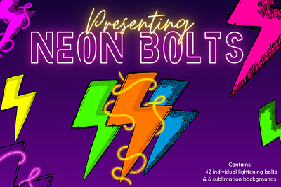 Neon Lighting Bolts - 80's Aesthetics digital graphic design illustration neon le procreate