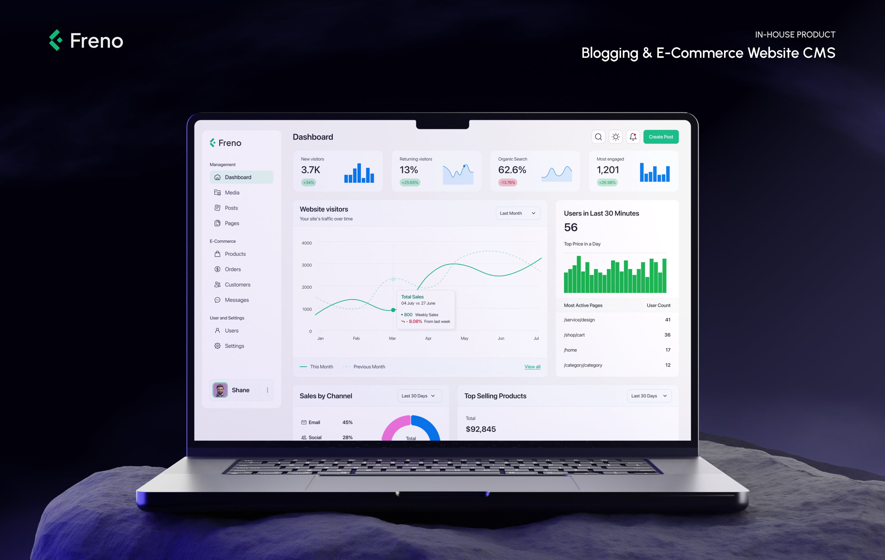Freno - Web Admin Dashboard UI/UX Design Case Study admin dashboard admin panel case study cms dash dashboard dashboard design homepage landing page mobile app page builder saas saas application saas dashboard ui ux web application website website dashboard