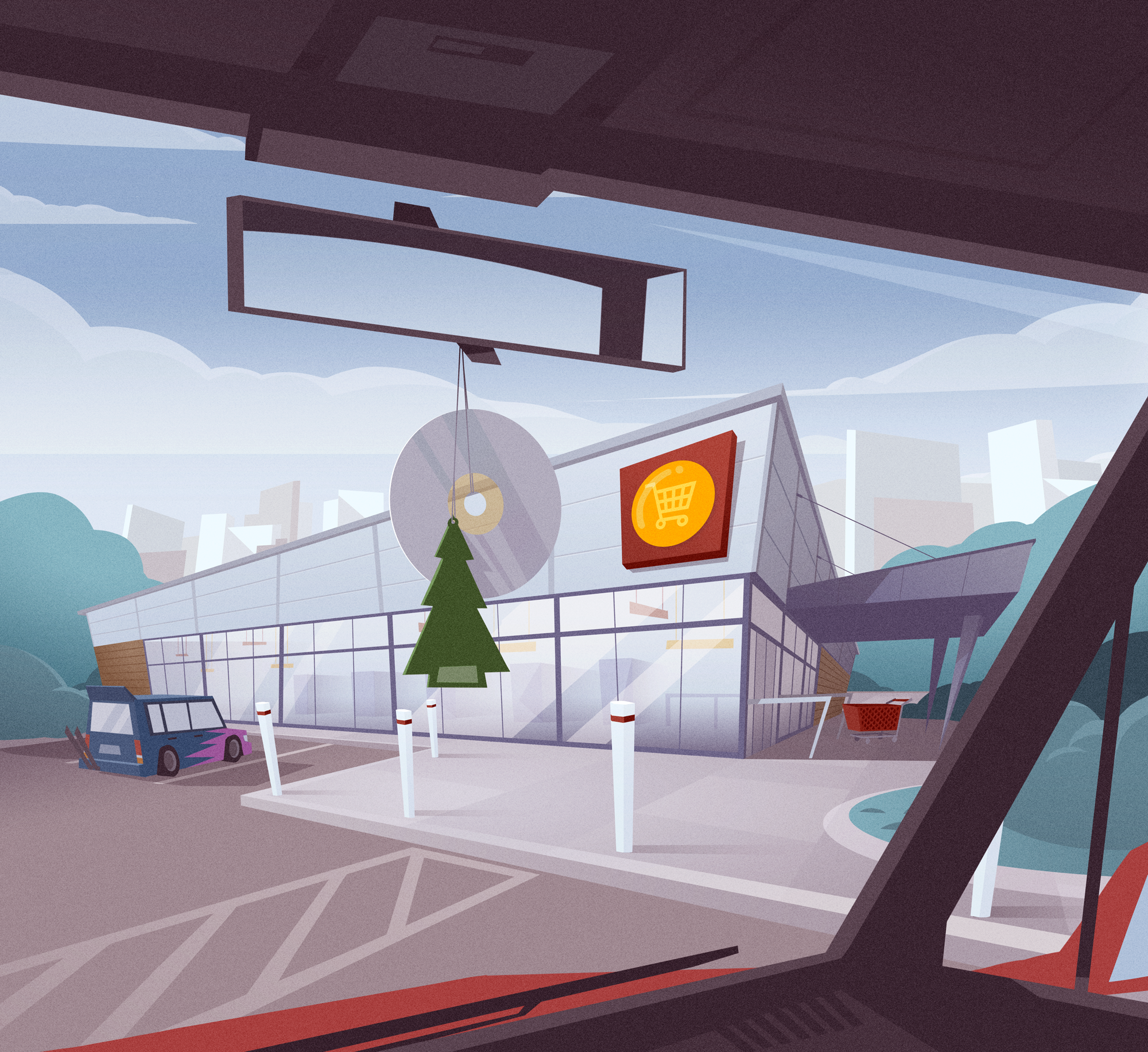 Supermarket background car car interior carpark cartoon dashboard env environment illustration illustrator mall market scene scenery sek sekond shop styleframe supermarket wunderbaum