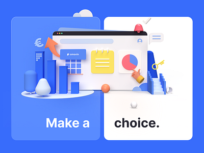 Make a choice. 3d cards graphic design illustration website