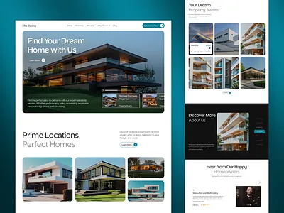 Elite Estates – A Luxurious Real Estate Web Experience dribbble framer framer designer landing page ui modern landing page real estate real estate website uiux uiux design web design web3 landing page webflow webflow designer webflow developer wix studio