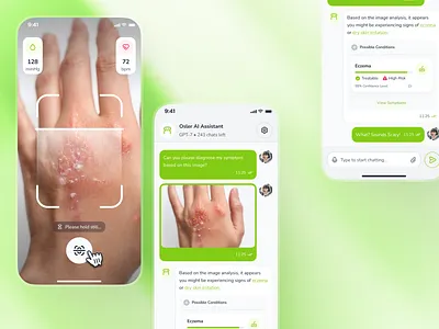 osler v3: AI Virtual Health Assistant - Symptom Analysis UIUX ai health companion app ai symptom checker app ai telehealth app clean digital health ui epharmacy app green minimal modern pharmacy app smart health app soft symptom checker symptom checker app symptom checker ui virtual health app virtual health assistant virtual health assistant app virtual healthcare app