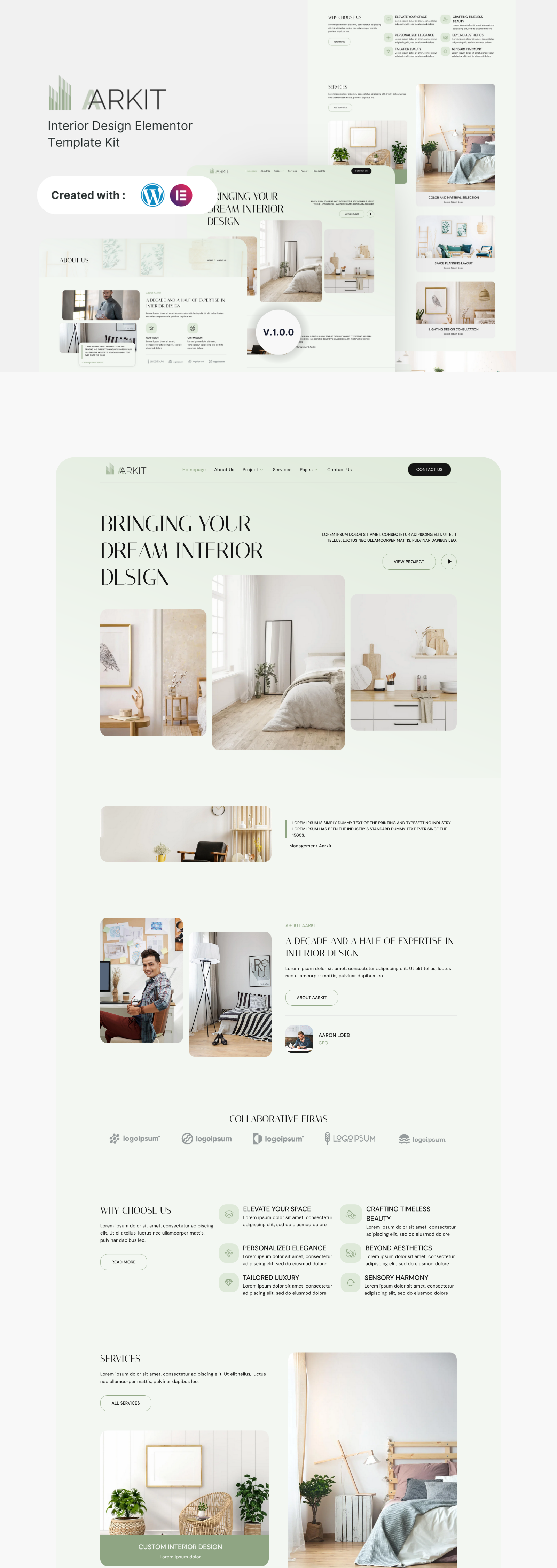 Aarkit - Interior Design Elementor Template Kit elementor home listing landing page luxury homes modern property property finder real estate real estate branding real estate website responsive design ui web design webflow website