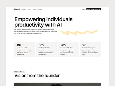 About Page Flowbit - An AI Productivity Assistant about about us about us page ai productivity saas ui ui design ux ux design web design