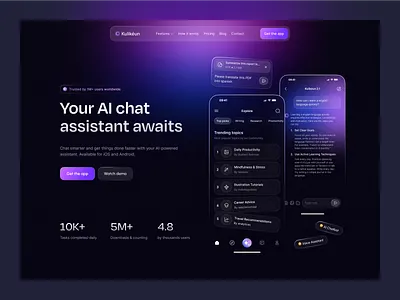 Chat AI Landing Page ai app artificial assistant bot chat chatbot dark design header hero inteligence landing mode page ui ux web website