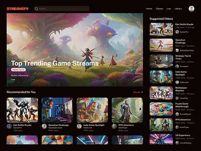 Game streaming website Dashboard design homepage landing page minimal ui ui ux ux web