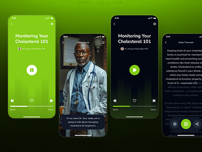 osler v2: AI Virtual Health App - Audio & Video Player UIUX ai health companion app ai telehealth app audio player ui clean digital health ui epharmacy app green health resources minimal modern music player ui pharmacy app podcast app ui smart health app soft telehealth ui kit telemedicine ui kit video player ui virtual health app virtual healthcare app