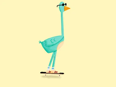 skating bird illustration procreate