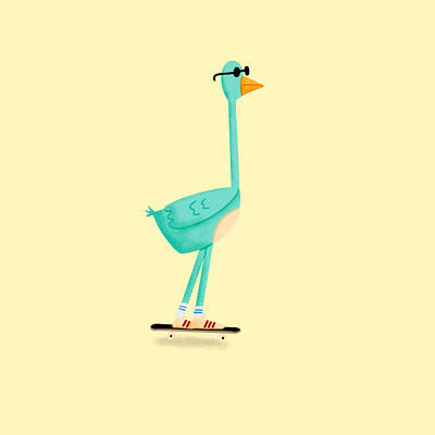 skating bird illustration procreate