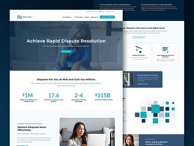 New Era ADR - Homepage abstract blue branding gray icons modern navy overlay people platform professional rings sleek sophisticated squares stats stylized texture website white