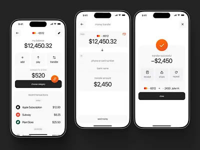 Fintech Mobile Banking UI – Easy Money Transfers & Transactions app app design bank banking design digital wallet finance finance app fintech interface minimal mobile app modern money money transfer security transactions ui ux
